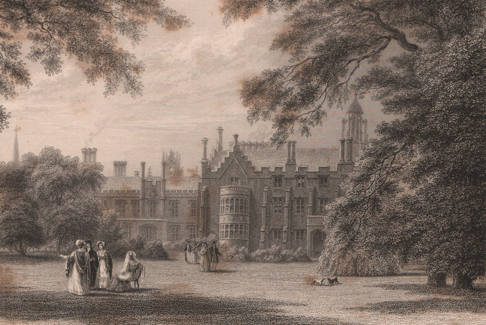 SIDNEY SUSSEX COLLEGE. from the Masters Garden, Cambridge. LE KEUX 1841 print